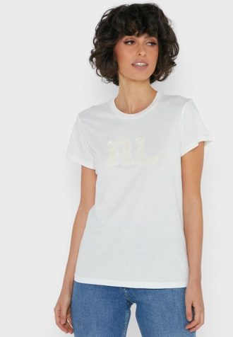 Bílá dámská trička Ralph Lauren Crew s výstřihem