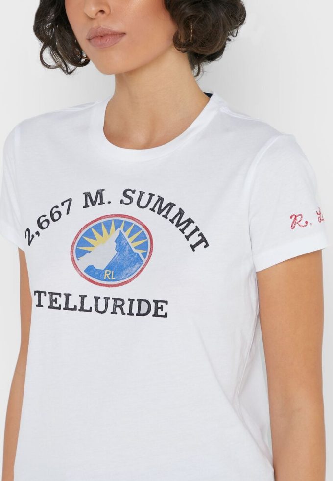 Bílá dámská trička Ralph Lauren Crew s výstřihem