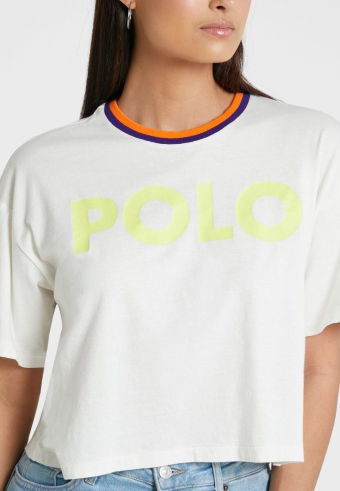 Bílá dámská trička Ralph Lauren Crew s výstřihem