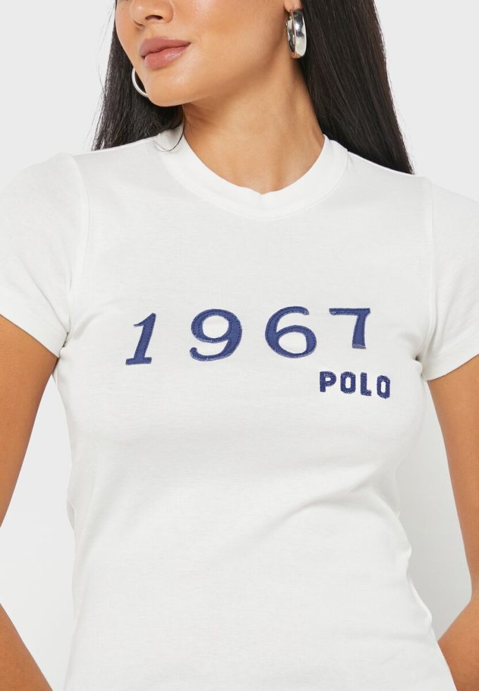 Bílá dámská trička Ralph Lauren Crew s výstřihem