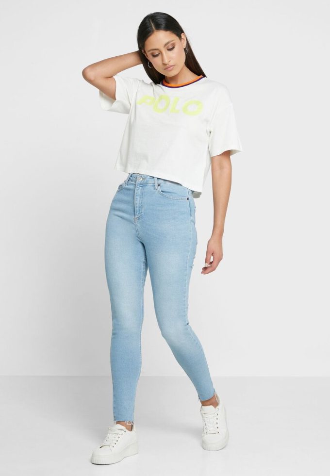 Bílá dámská trička Ralph Lauren Crew s výstřihem