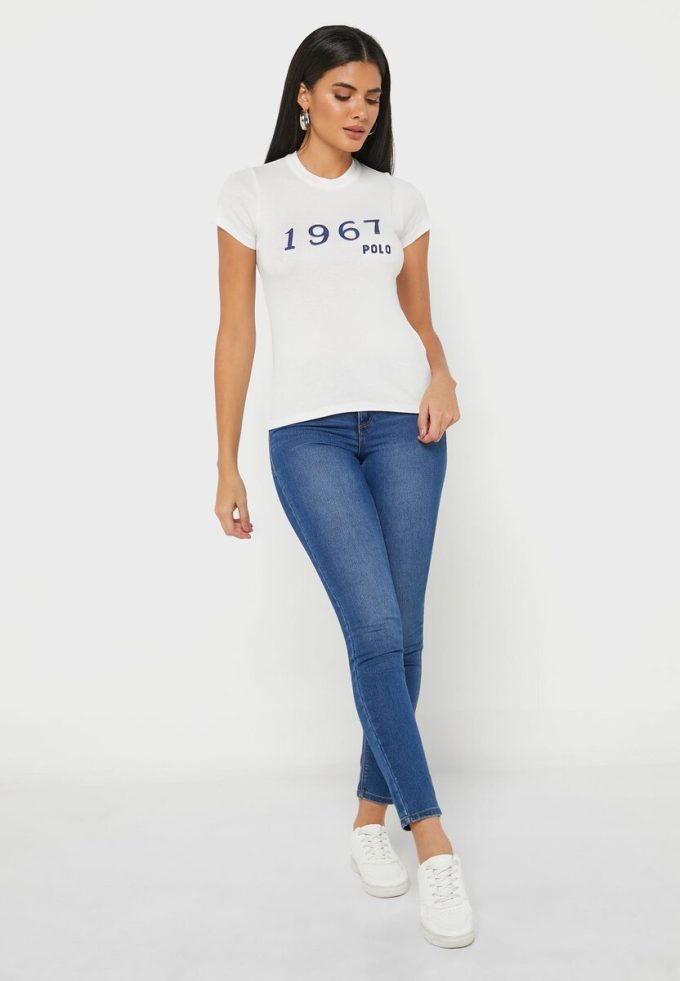 Bílá dámská trička Ralph Lauren Crew s výstřihem