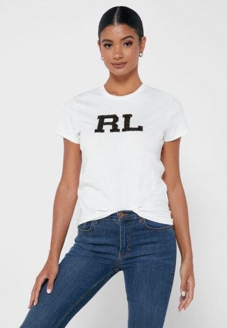 Bílá dámská trička Ralph Lauren Graphic Crew Neck