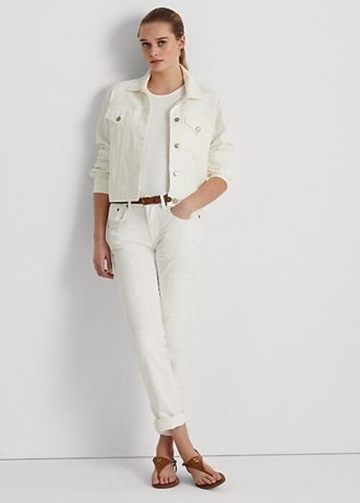 Bílé dámské uvolněné zúžené džíny Ralph Lauren Eyelet-Patchwork