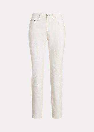 Bílé dámské uvolněné zúžené džíny Ralph Lauren Eyelet-Patchwork
