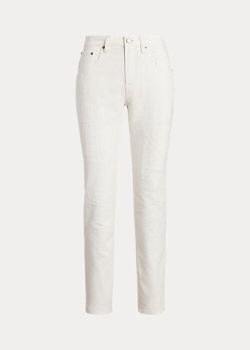 Bílé dámské uvolněné zúžené džíny Ralph Lauren Eyelet-Patchwork Bílé dámské uvolněné zúžené džíny Ralph Lauren Eyelet-Patchwork