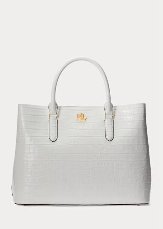Bílé dámské velké kožené brašny Marcy s reliéfem Ralph Lauren