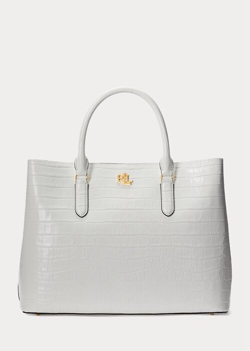 Bílé dámské velké kožené brašny Marcy s reliéfem Ralph Lauren Bílé dámské velké kožené brašny Marcy s reliéfem Ralph Lauren