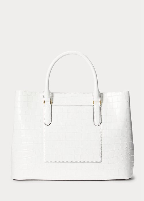 Bílé dámské velké kožené brašny Marcy s reliéfem Ralph Lauren Bílé dámské velké kožené brašny Marcy s reliéfem Ralph Lauren