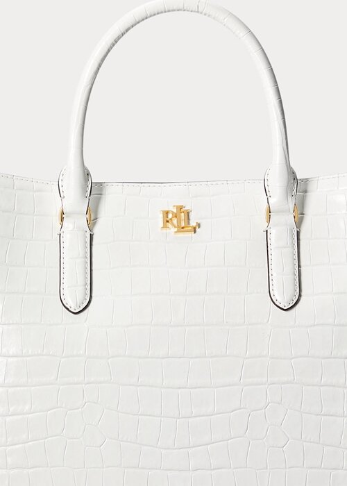 Bílé dámské velké kožené brašny Marcy s reliéfem Ralph Lauren Bílé dámské velké kožené brašny Marcy s reliéfem Ralph Lauren