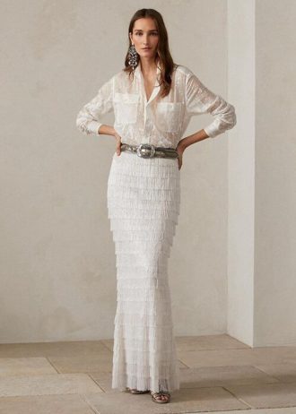 Bílé dámské zdobené maxi sukně Ralph Lauren Fontanna