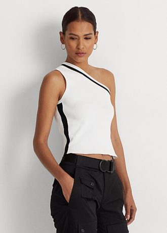 Bílé dámské zkrácené svetry Ralph Lauren dvoubarevné na jedno rameno