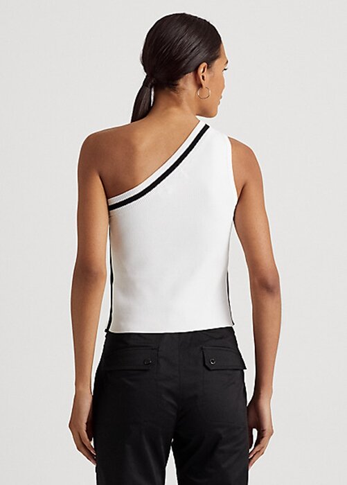 Bílé dámské zkrácené svetry Ralph Lauren dvoubarevné na jedno rameno Bílé dámské zkrácené svetry Ralph Lauren dvoubarevné na jedno rameno