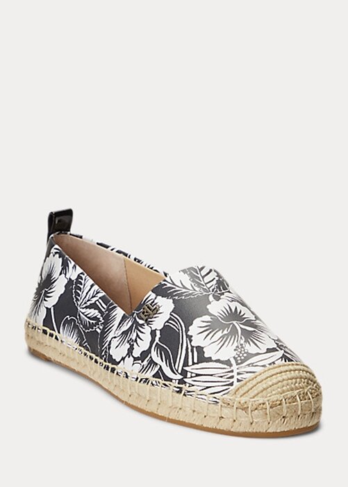 Bílá/černá dámská espadrilka Ralph Lauren Cameryn III květinová kůže Bílá/černá dámská espadrilka Ralph Lauren Cameryn III květinová kůže
