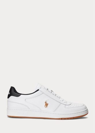 Bílé/černé pánské kožené nízké tenisky Ralph Lauren Court