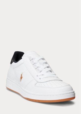 Bílé/černé pánské kožené nízké tenisky Ralph Lauren Court