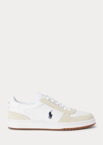 Bílé / Navy pánské kožené semišové tenisky Ralph Lauren Court