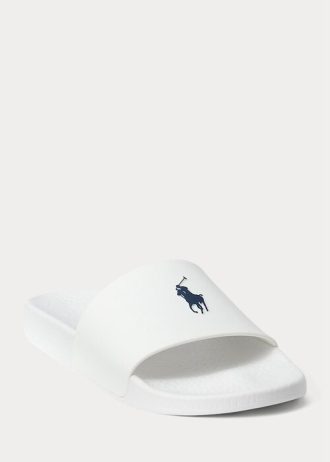 Bílé / Navy pánské pantofle Ralph Lauren Signature Pony