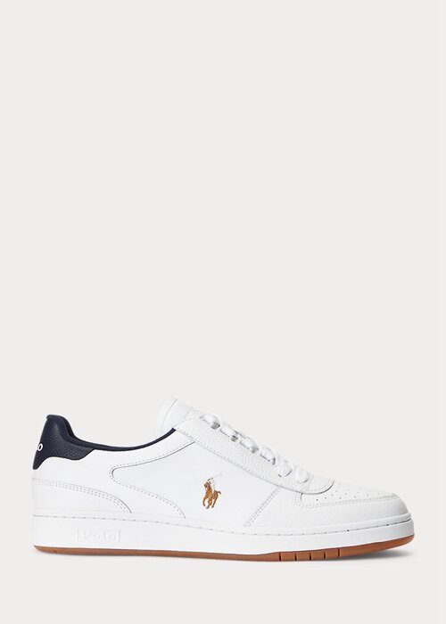Bílé/námořnické pánské kožené nízké tenisky Ralph Lauren Court Bílé/námořnické pánské kožené nízké tenisky Ralph Lauren Court
