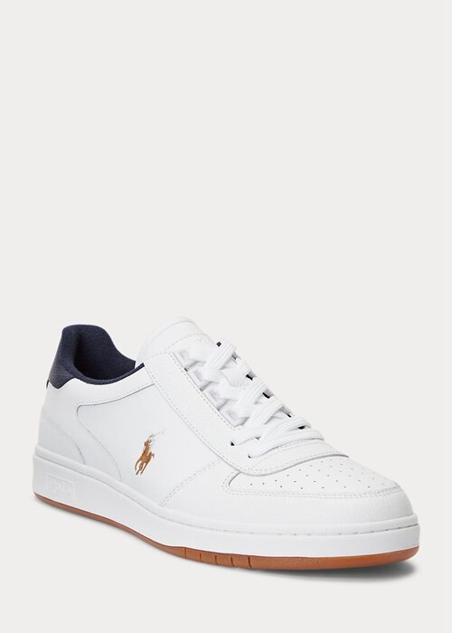 Bílé/námořnické pánské kožené nízké tenisky Ralph Lauren Court Bílé/námořnické pánské kožené nízké tenisky Ralph Lauren Court