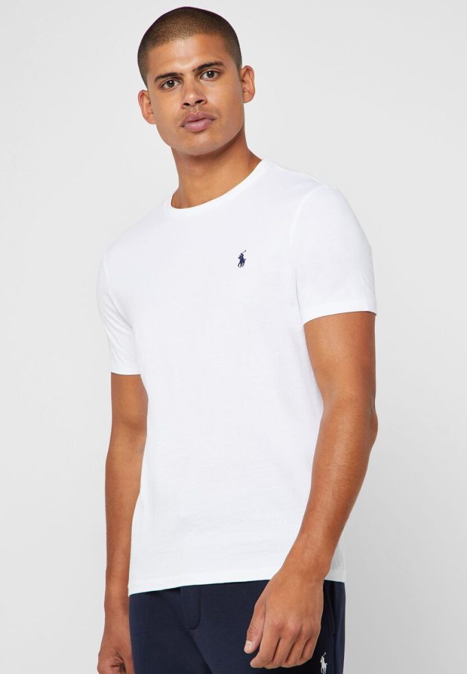 Bílá pánská bavlněná trička Slim Fit Custom Ralph Lauren Bílá pánská bavlněná trička Slim Fit Custom Ralph Lauren