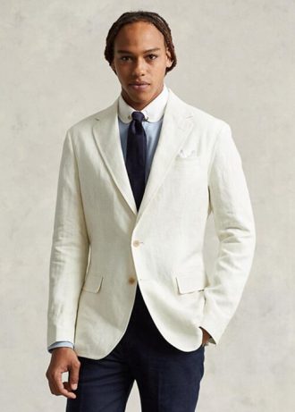 Bílé pánské blejzry Ralph Lauren Polo Soft Linen Suit Bílé pánské blejzry Ralph Lauren Polo Soft Linen Suit