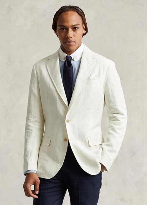 Bílé pánské blejzry Ralph Lauren Polo Soft Linen Suit Bílé pánské blejzry Ralph Lauren Polo Soft Linen Suit