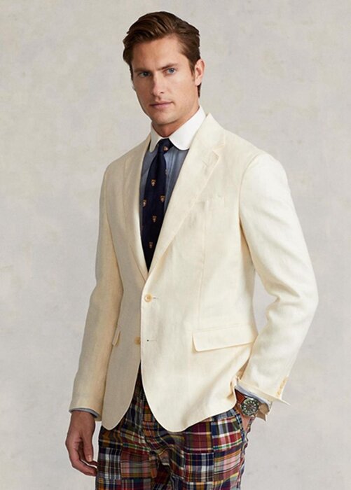 Bílé pánské blejzry Ralph Lauren Polo Soft Linen Suit Bílé pánské blejzry Ralph Lauren Polo Soft Linen Suit