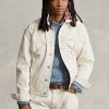 Bílé pánské plátěné bundy Ralph Lauren uvolněného střihu