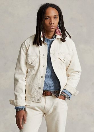 Bílé pánské plátěné bundy Ralph Lauren uvolněného střihu
