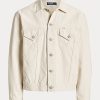 Bílé pánské plátěné bundy Ralph Lauren uvolněného střihu