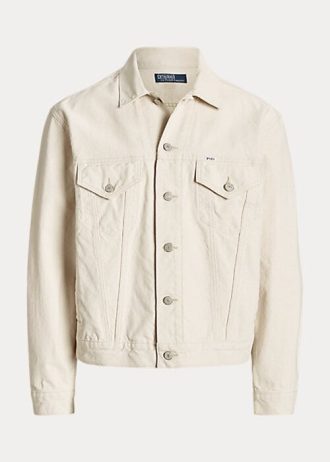 Bílé pánské plátěné bundy Ralph Lauren uvolněného střihu