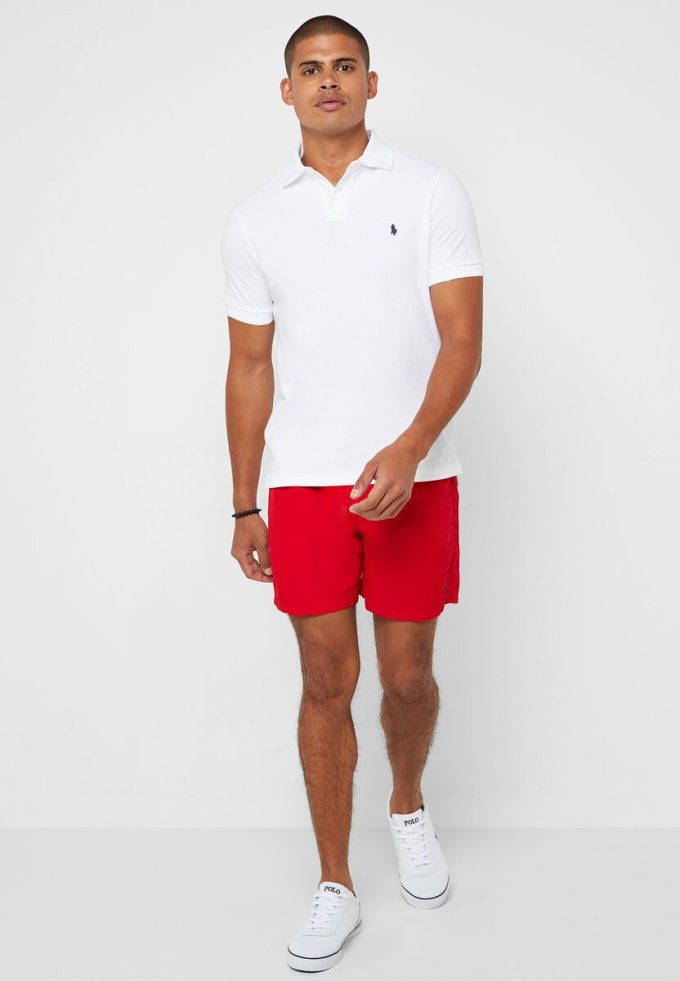 Bílé pánské polokošile Ralph Lauren Basic Mesh