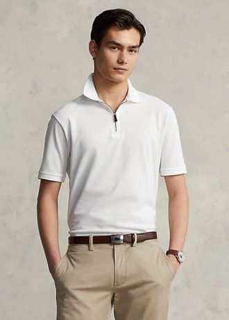 Bílé pánské polokošile Ralph Lauren Stretch Mesh na zip