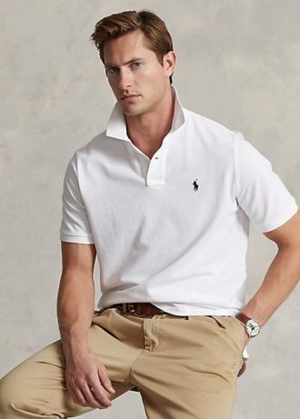 Bílé pánské polokošile Ralph Lauren The Iconic Mesh Polo