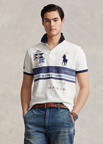 Bílé pánské polokošile Slim Fit Big Pony Mesh Ralph Lauren Custom