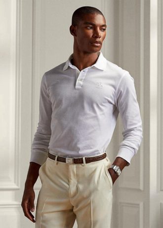 Bílé pánské polokošile Slim Fit Pique Ralph Lauren Custom