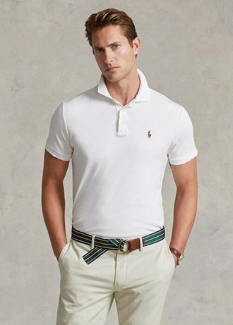 Bílé pánské polokošile z měkké bavlny Ralph Lauren Custom Slim Fit