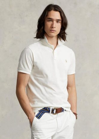 Bílé pánské Slim Fit Mesh Polo košile Ralph Lauren Custom