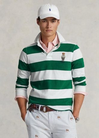 Bílé pánské Slim Fit Rugby Polo košile Ralph Lauren Custom Slim Fit Bear