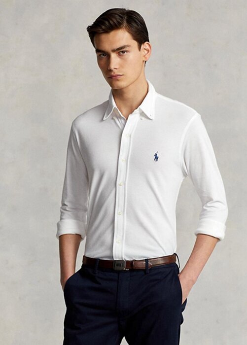 Bílé pánské síťované košile Ralph Lauren z lehké peří Bílé pánské síťované košile Ralph Lauren z lehké peří
