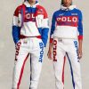 Bílé pánské sportovní fleecové kalhoty Ralph Lauren Polo s barevným blokem