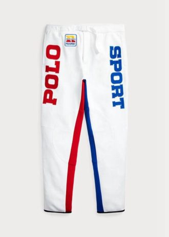 Bílé pánské sportovní fleecové kalhoty Ralph Lauren Polo s barevným blokem