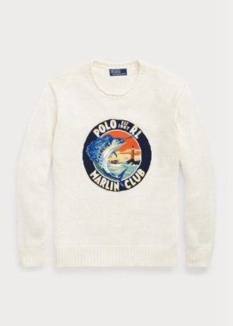 Bílé pánské svetry Ralph Lauren Bavlněný svetr s grafikou