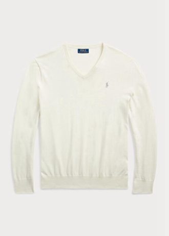 Bílé pánské svetry Ralph Lauren Slim Fit s texturou z bavlny
