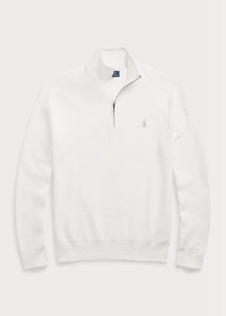 Bílé pánské svetry Ralph Lauren síťované bavlněné svetry se čtvrtky na zip