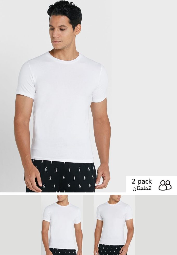 Bílá pánská trička Ralph Lauren 2 Pack Essential Crew Neck