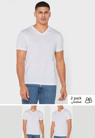 Bílá pánská trička Ralph Lauren 2 Pack Essential Trička s výstřihem do V