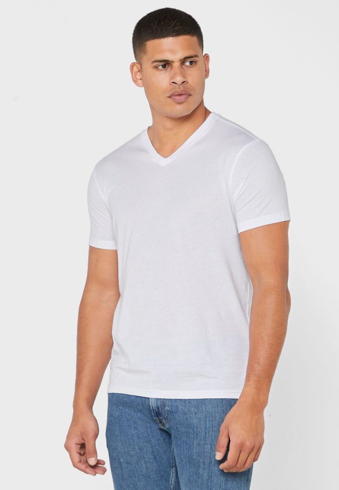 Bílá pánská trička Ralph Lauren 2 Pack Essential Trička s výstřihem do V Bílá pánská trička Ralph Lauren 2 Pack Essential Trička s výstřihem do V