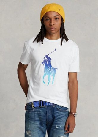 Bílé pánské trička Ralph Lauren Classic Fit Big Pony Jersey